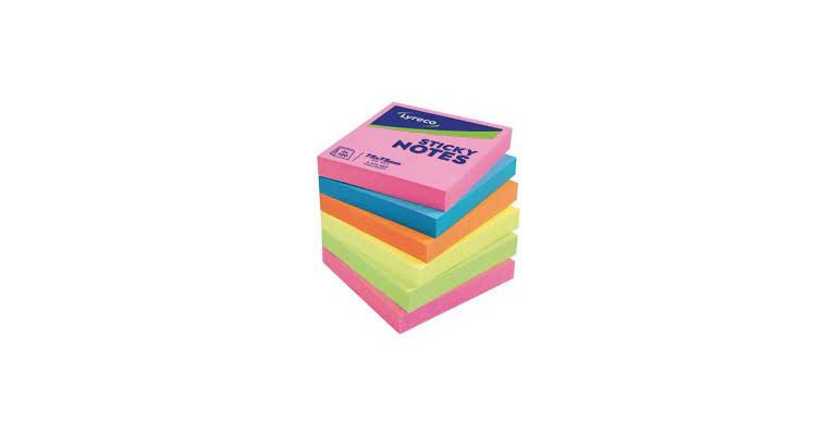 Lyreco memoblokken, 5 felle kleuren, herkleefbaar, per 6