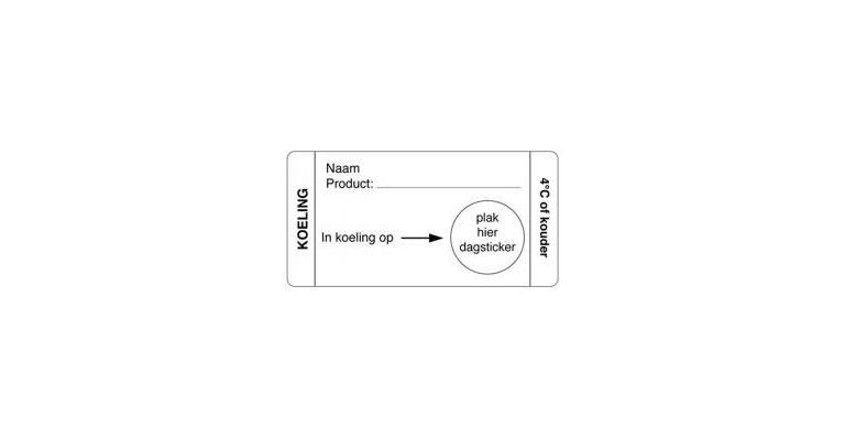 Afwasbare sticker koeling 250/rol, per stuk